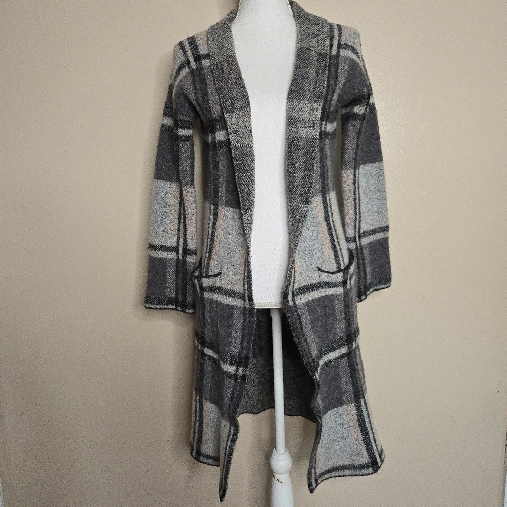 GNW Plaid Open Front Long Cardigan Sweater